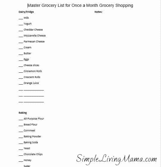 simple grocery list