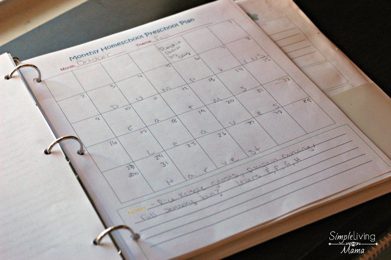 Monthly preschool calendar