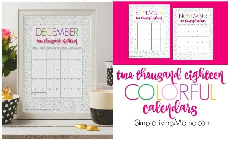 2018 Printable Monthly Calendar – Colorful Design