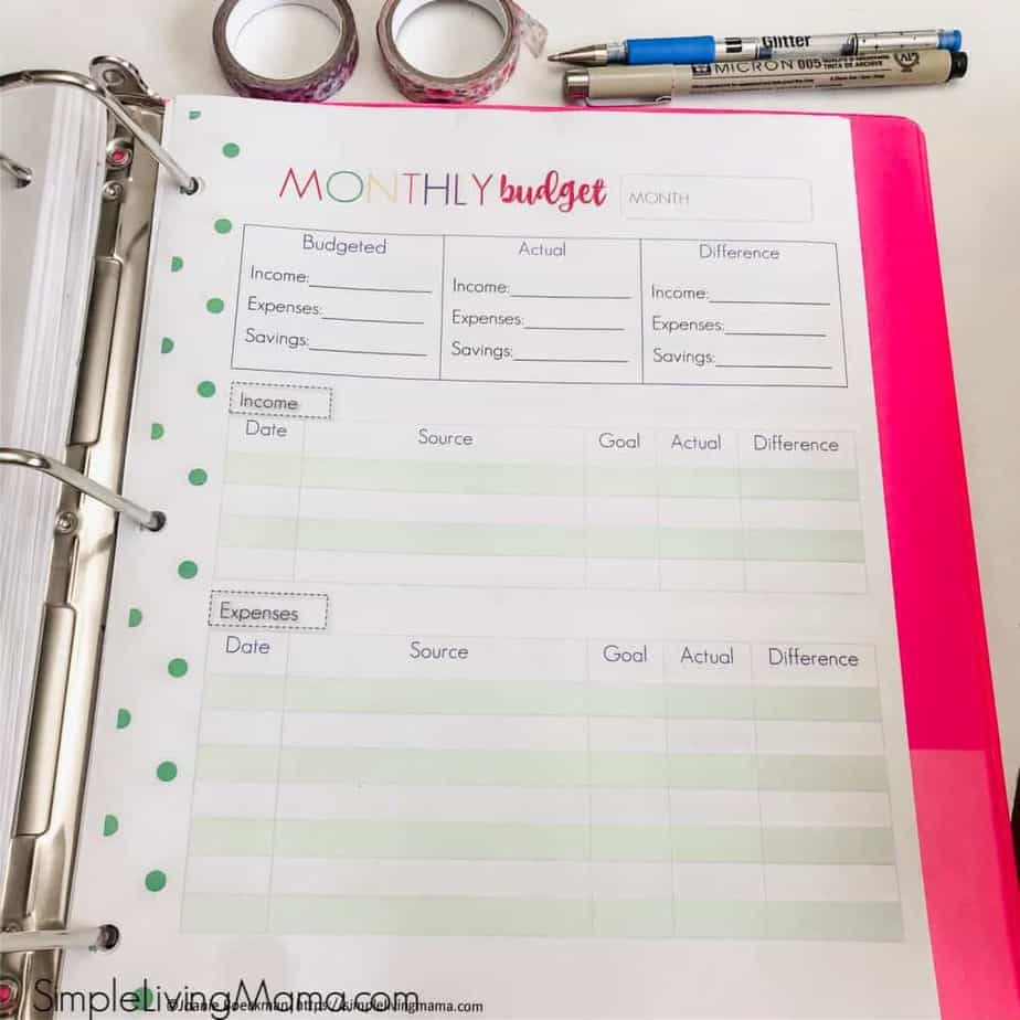 Monthly budget printable