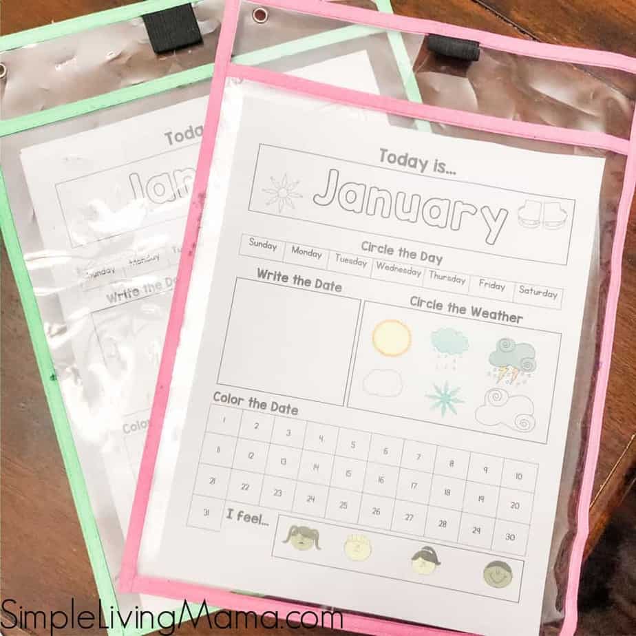 Printable Preschool calendar worksheets for morning time