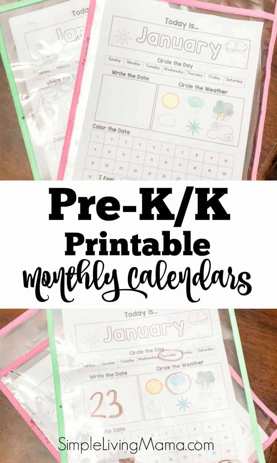 Printable Preschool monthly calendars