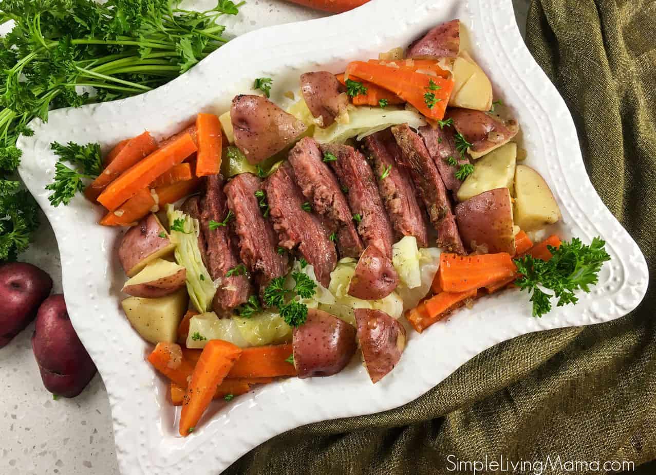 Serving Instant Pot corned beef and cabbage