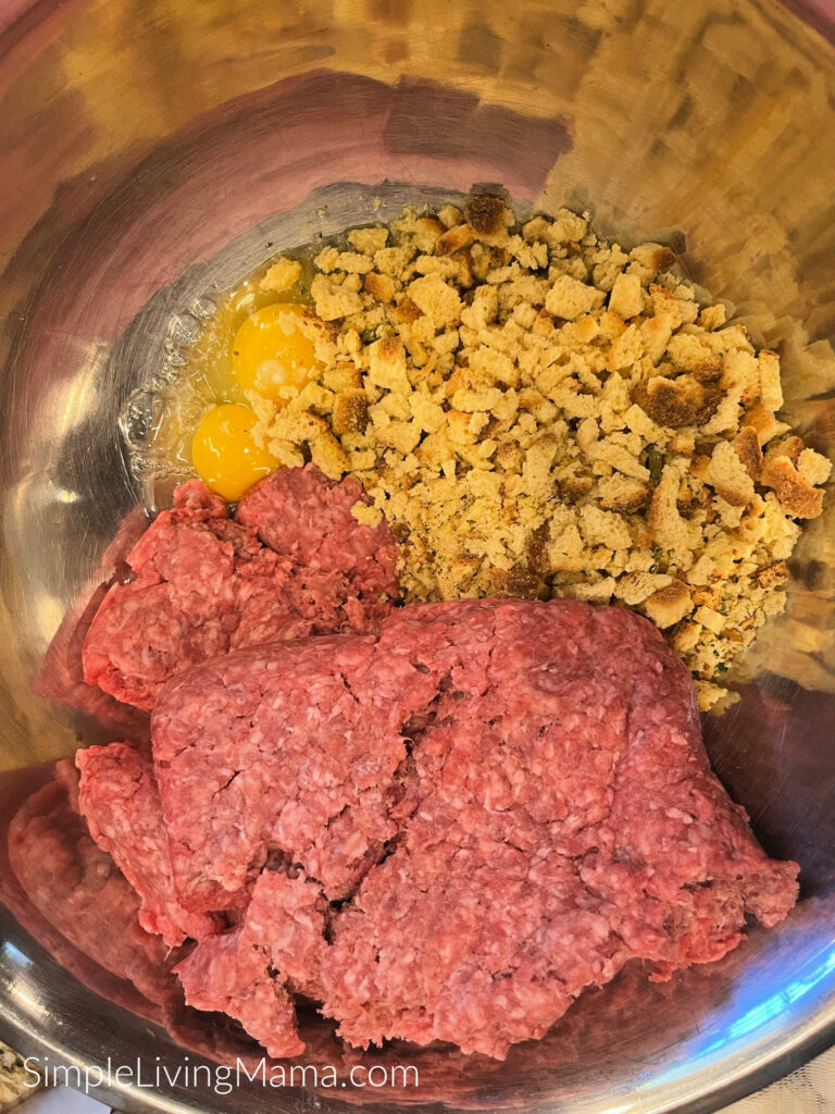 Stuffing meatloaf in bowl