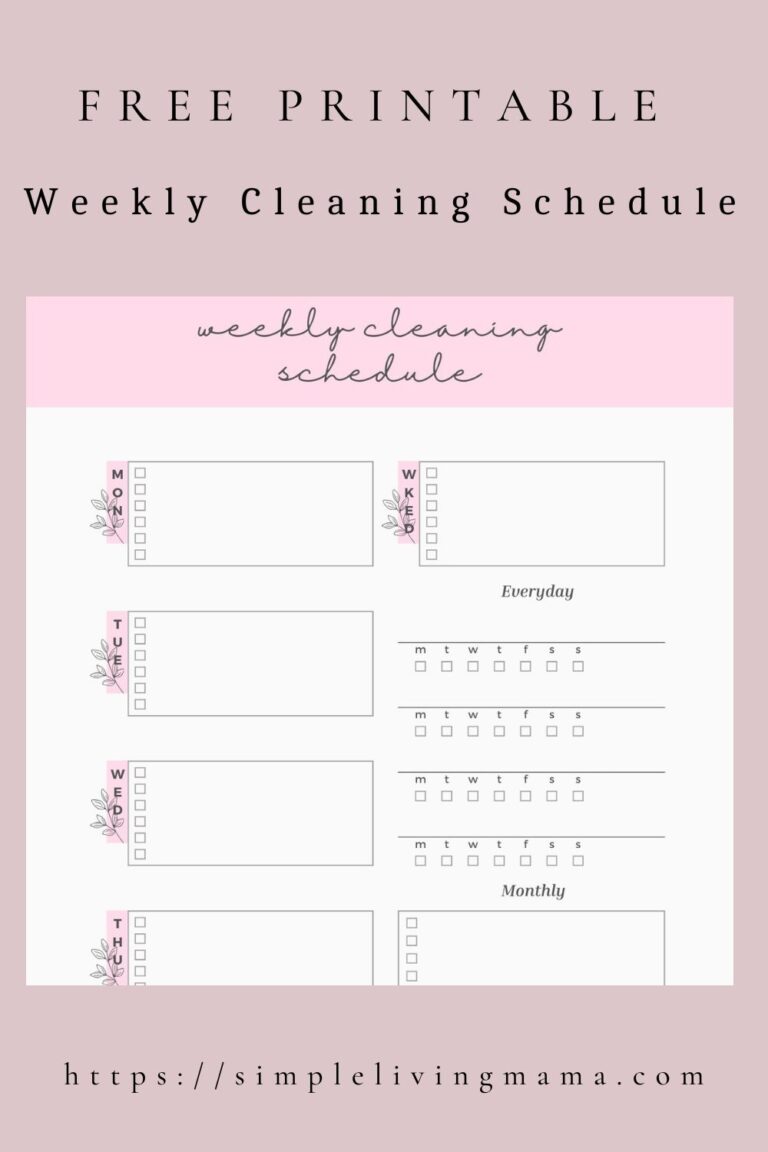 Free printable weekly cleaning schedule