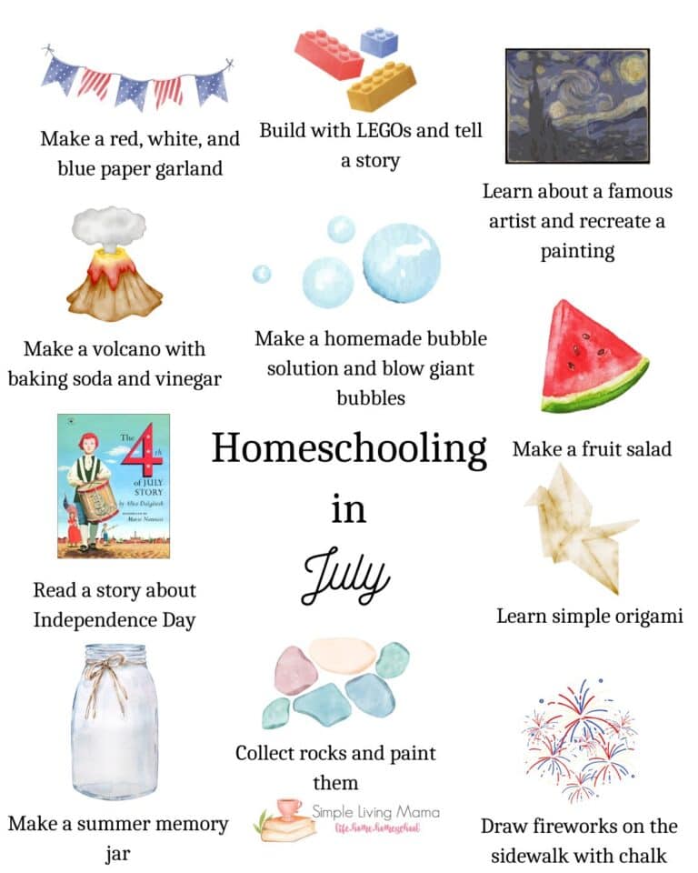 July Homeschool Activities Calendar